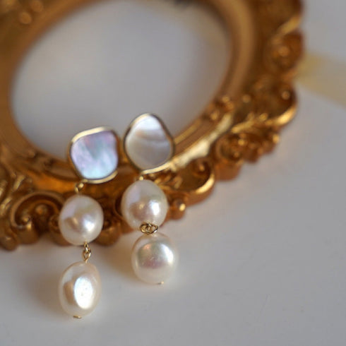 Teardrop Barqoue Pearl Shell Earrings - Zafari Studio Jewelry