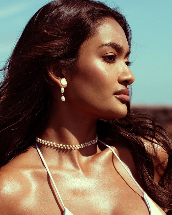 Teardrop Barqoue Pearl Shell Earrings - Zafari Studio Jewelry