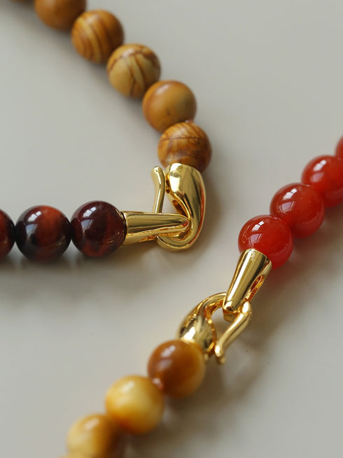 Baroque Pearl & Tiger Eye Stone Beaded Necklace - Zafari Studio Jewelry
