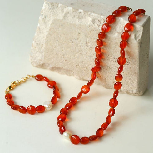 Red Onyx with Baroque Necklace l Bracelet - Zafari Studio Jewelry