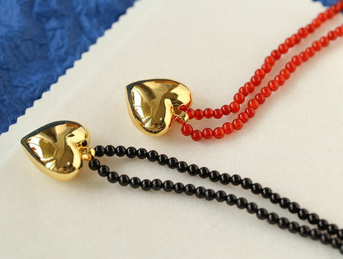 Gold & Silver Heart Onyx Necklace - Zafari Studio - Zafari Jewlery
