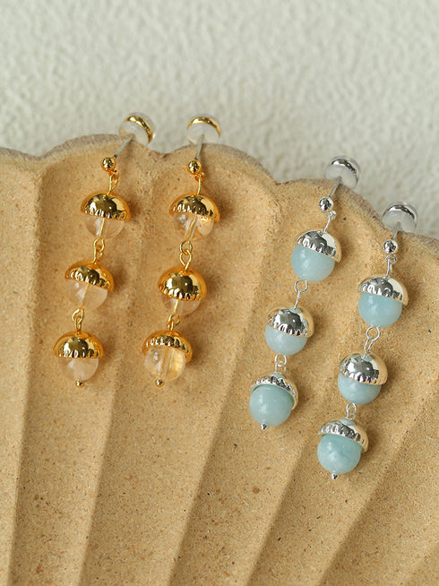 Aquamarine and White Crystal Long Earrings - Zafari Studio Jewelry