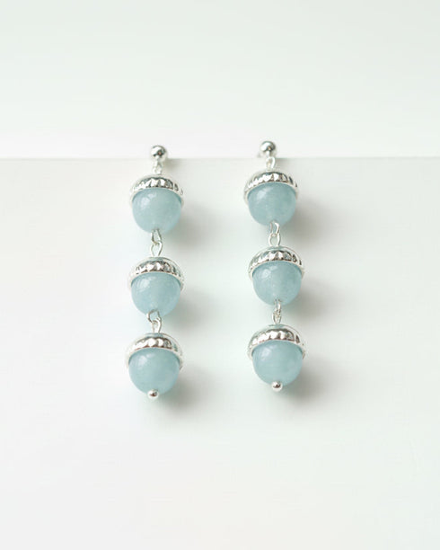 Aquamarine and White Crystal Long Earrings - Zafari Studio Jewelry