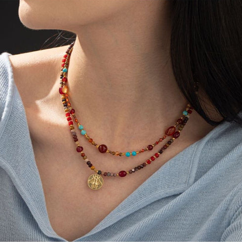 Dopamine Beaded Coin Pendant Necklace - Zafari Studio Jewelry