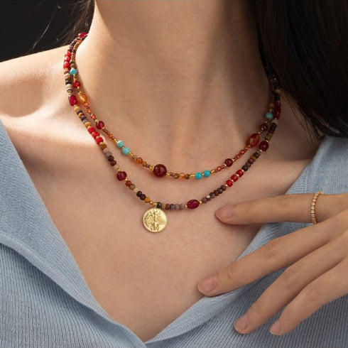 Dopamine Beaded Coin Pendant Necklace - Zafari Studio Jewelry