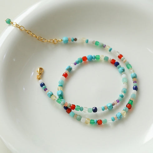 Blue Multi-gems stitching chain colorful necklace and bracelet ( Purchase Individually) - Zafari Studio Jewelry