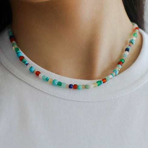 Blue Multi-gems stitching chain colorful necklace and bracelet ( Purchase Individually) - Zafari Studio Jewelry