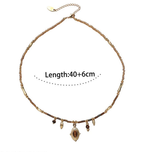 Vintage Brass Splicing Beaded Pendant Necklace - Zafari Studio Jewelry