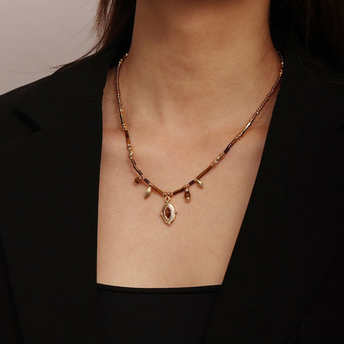 Vintage Brass Splicing Beaded Pendant Necklace - Zafari Studio Jewelry