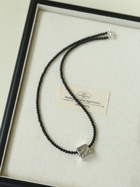 Square Pendant Beaded Stones Necklace - Zafari Studio Jewelry