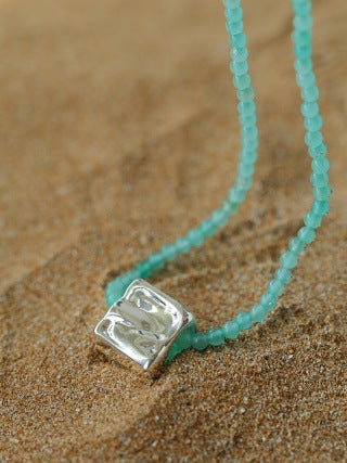 Square Pendant Beaded Stones Necklace - Zafari Studio Jewelry