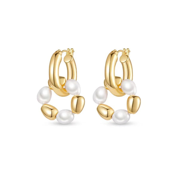 Gold Bean Hoops Pearl Earring - Zafari Studio Jewelry