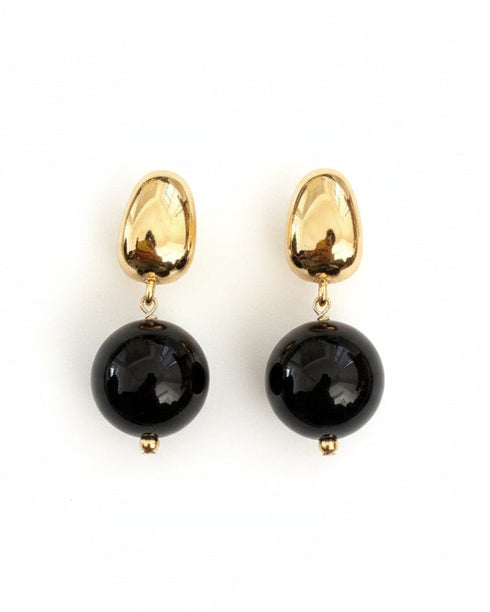 12mm Black Agate Ball Earrings - Zafari Studio Jewelry