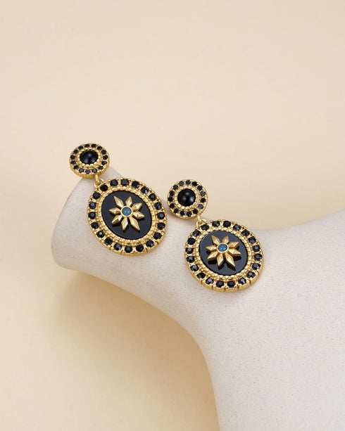 Black Gemstone Starburst Drop Earrings