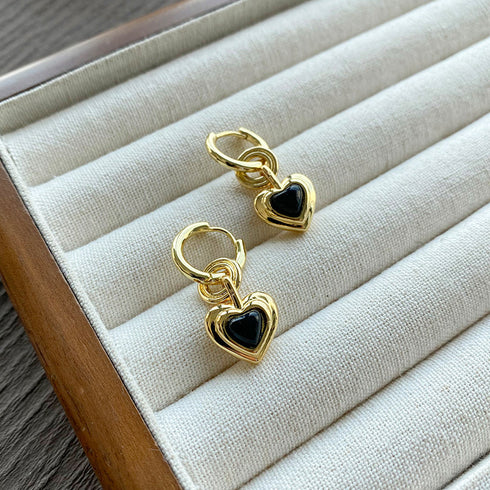Black Agate Heart Drop Earrings - Zafari Studio Jewelry
