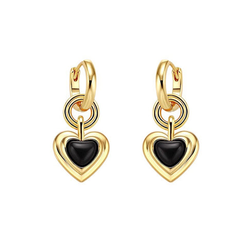 Black Agate Heart Drop Earrings - Zafari Studio Jewelry