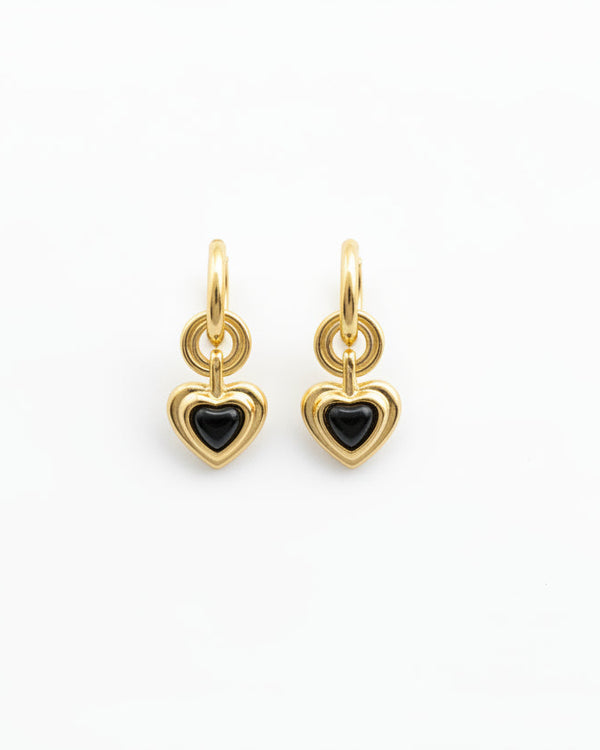 Black Agate Heart Drop Earrings - Zafari Studio Jewelry