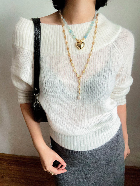 Aquamarine Beaded Heart Pendant Necklace