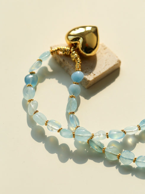 Aquamarine Beaded Heart Pendant Necklace