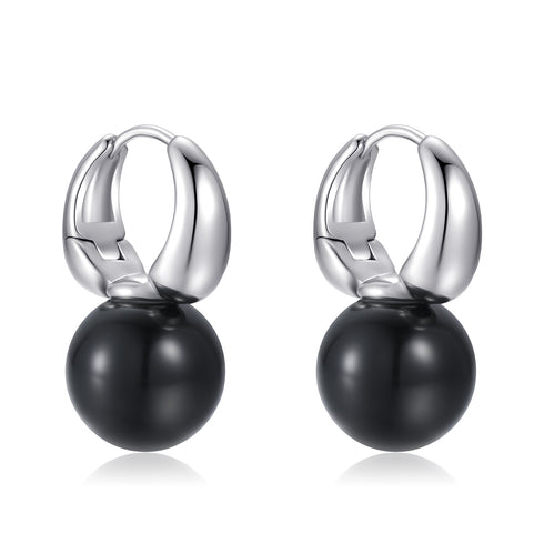 Round Hoop Man-Made Pearl Earrings - Zafari Studio Jewelry