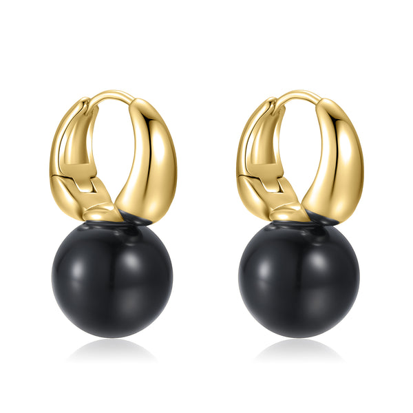 Round Hoop Man-Made Pearl Earrings - Zafari Studio Jewelry