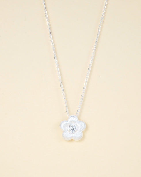 Flower Diamond-Accented Sterling Silver Necklace - Zafari Studio Jewelry