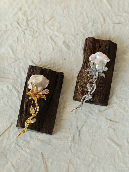 Rosy Flower Baroque Pearl Brooch - Zafari Studio Jewelry