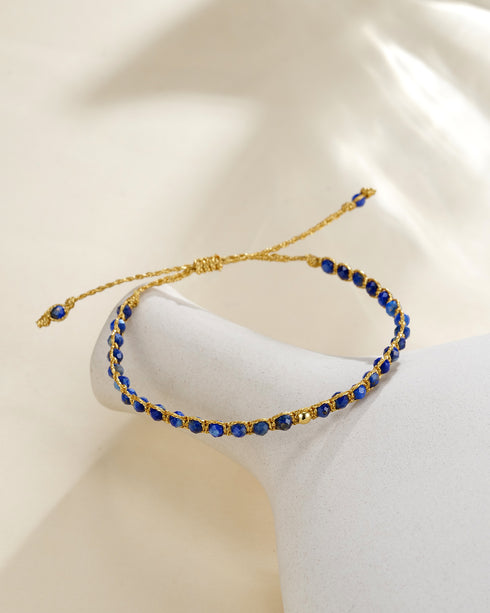 Blue Gem Gold Beaded Bracelet