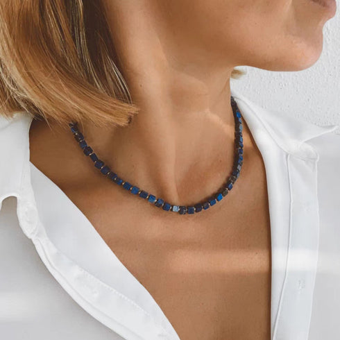 Square Blue Lapis Lazuli Necklace - Zafari Studio Jewelry