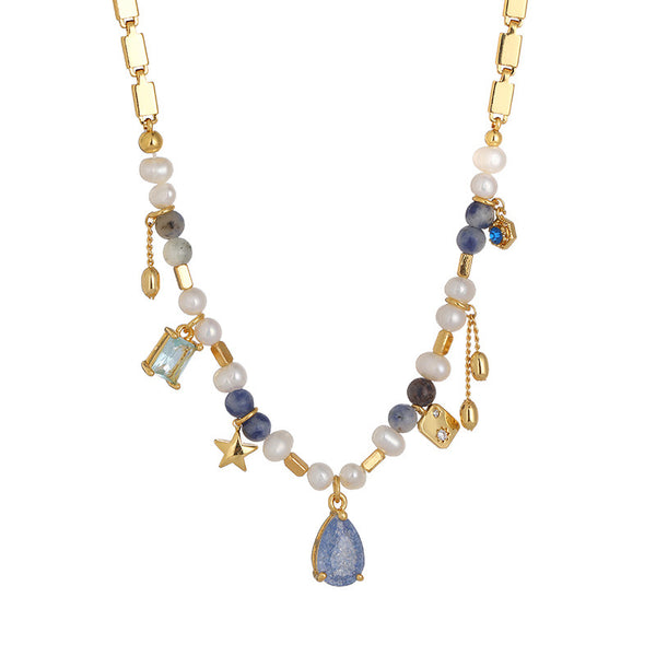 Elements Zircon Stones & Pearl Necklace - Zafari Studio Jewelry