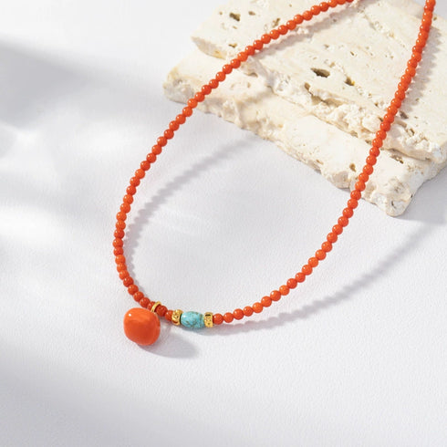 Red Coral Beads Necklace Bracelet - Zafari Studio Jewelry