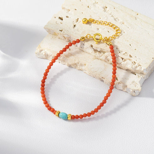 Red Coral Beads Necklace Bracelet - Zafari Studio Jewelry