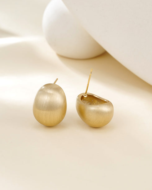 Brushed Oval Gold Earrings