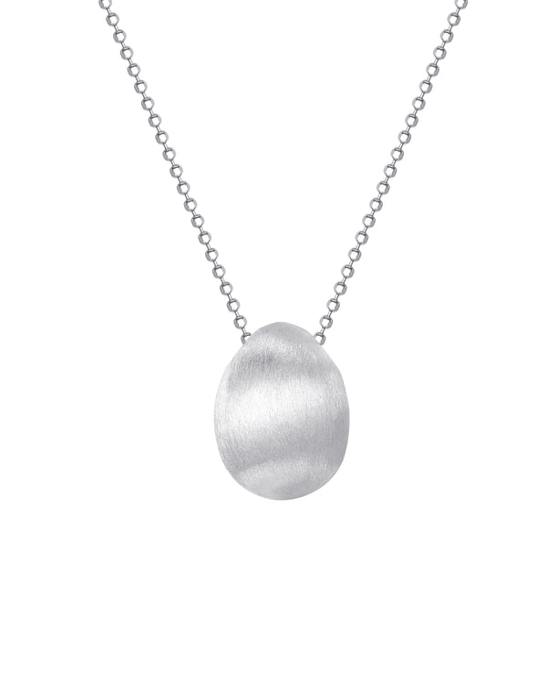 Brushed Oval Pendant Necklace Sterling Silver