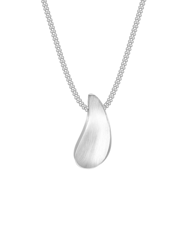 Brushed Wave Pendant Necklace Sterling Silver