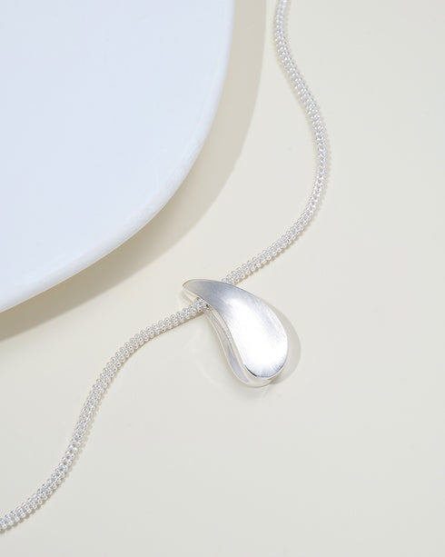 Brushed Wave Pendant Necklace Sterling Silver