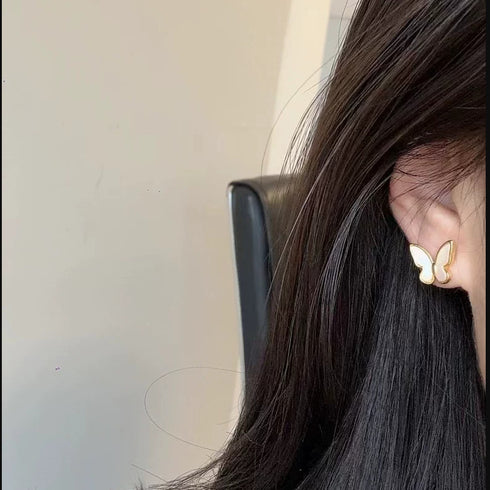 Mother-of-Pearl & Butterfly Stud 18K Gold Earrings - Zafari Studio Jewelry