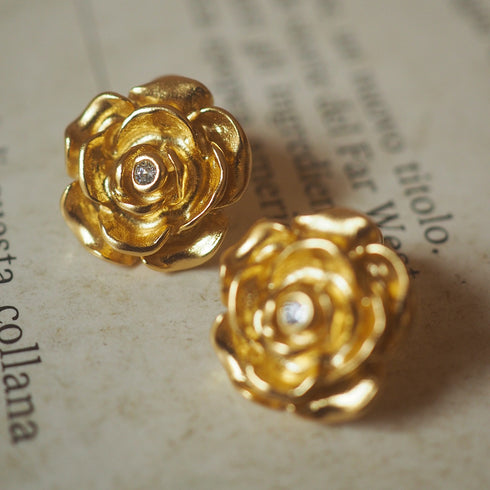 Gold Camellia Zirconia Earrings - Zafari Studio Jewelry