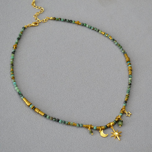 Turquoise Beaded Star and Moon Pendant - Zafari Studio Jewelry