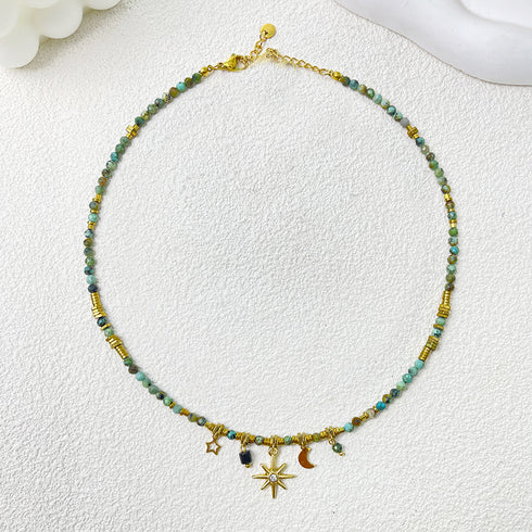 Turquoise Beaded Star & Moon Pendant Necklace - Zafari Studio Jewelry