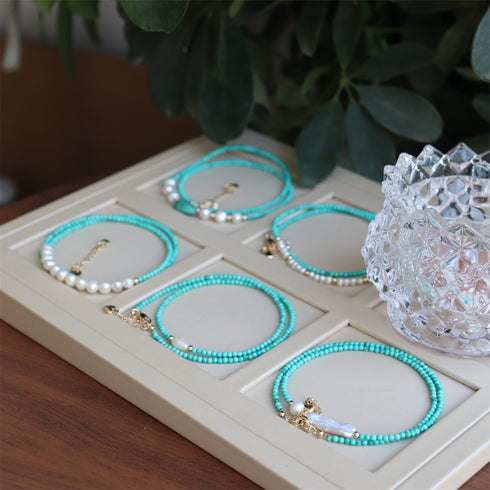 Fresh Turquoise and Freshwater Pearl Necklace with Agate Beads - Zafari Studio Jewelry