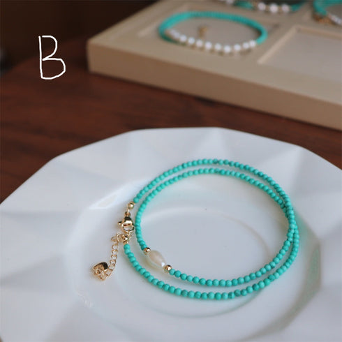 Fresh Turquoise and Freshwater Pearl Necklace with Agate Beads - Zafari Studio Jewelry