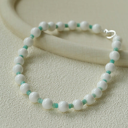 Amazonite Shell Beads Necklace, Earrings - Zafari Studio Jewelry