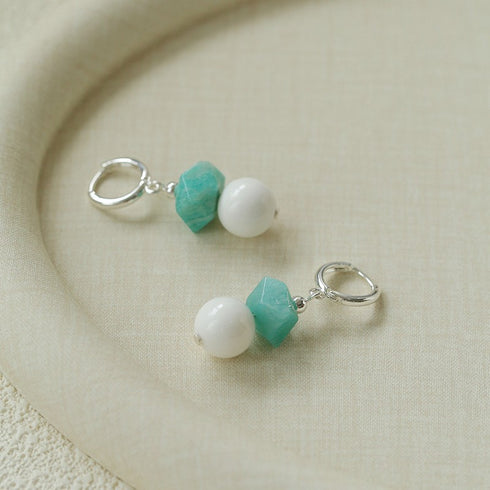 Amazonite Shell Beads Necklace, Earrings - Zafari Studio Jewelry