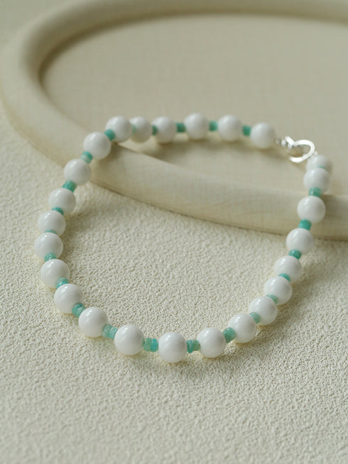 Amazonite Shell Beads Necklace, Earrings - Zafari Studio Jewelry