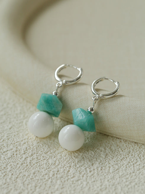 Amazonite Shell Beads Necklace, Earrings - Zafari Studio Jewelry