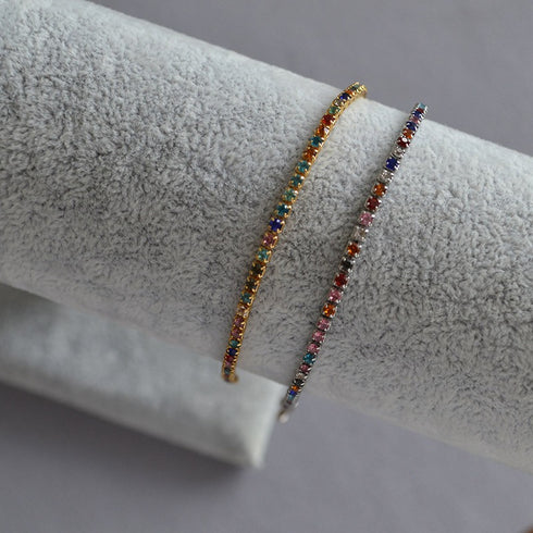 Thin CZ Color Stone Chain Bracelet - Zafari Studio Jewelry