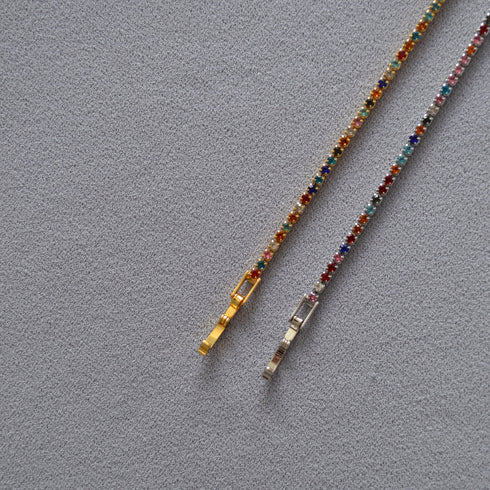 Thin CZ Color Stone Chain Bracelet - Zafari Studio Jewelry