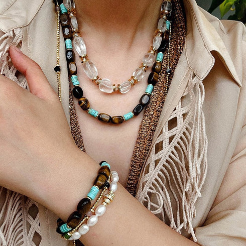 Tiger's Eye & Turquoise Necklace and Bracelet - Zafari Studio Jewelry