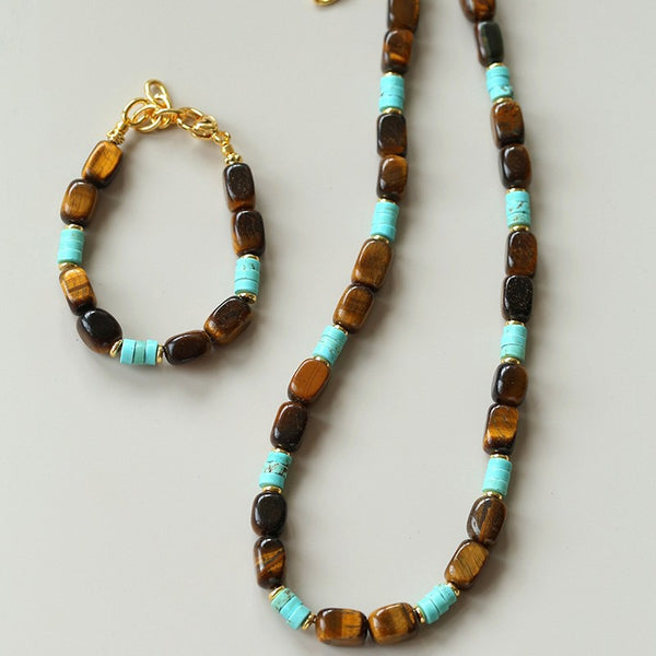 Tiger's Eye & Turquoise Necklace and Bracelet - Zafari Studio Jewelry